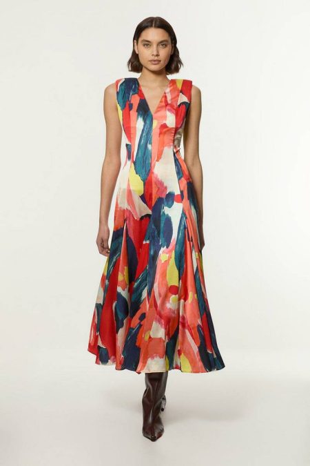 Satin Print V Neck Woven Maxi Dress Multi Maxi Dresses Women Karen Millen