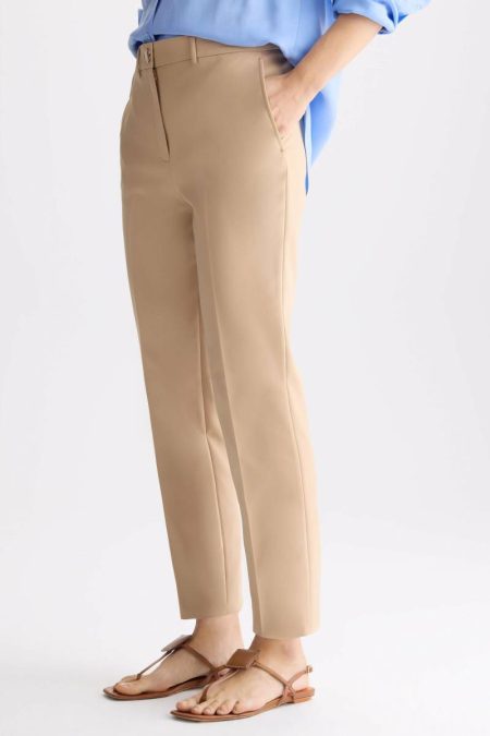 Satin Slim-Leg Trousers Camel Trousers Purificacion Garci Women