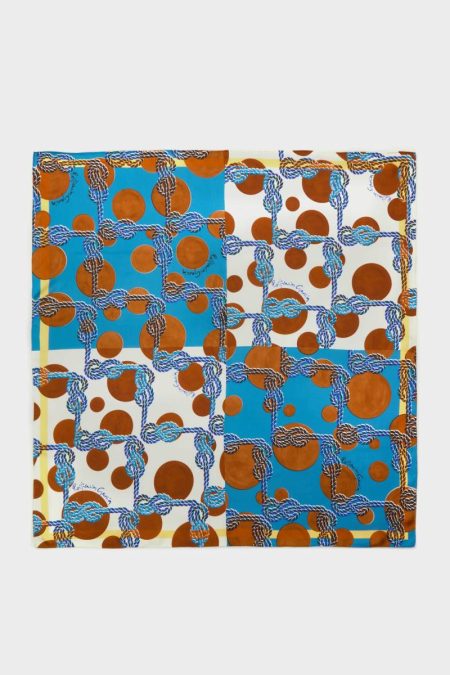 Scarves Purificacion Garci L8S Cabos 90 Silk Scarf Women Azul/Marrón/Beige