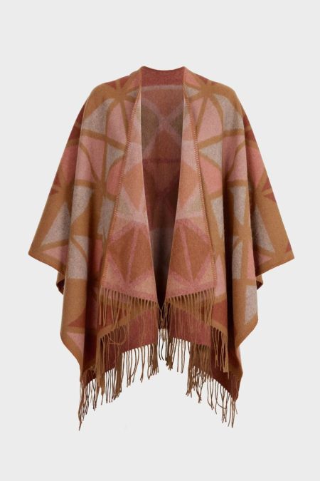 Scarves Purificacion Garci Tan/Green/Orange Women Origami Wool Poncho