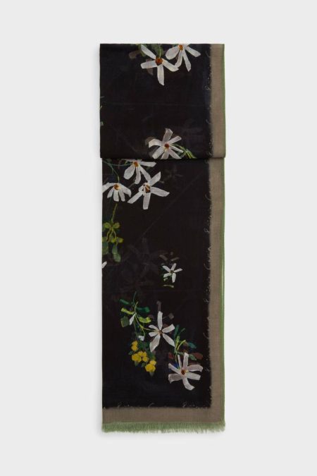 Scarves Purificacion Garci Women Florigami Wool Scarf Black