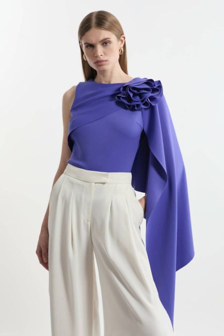 Scuba Drama Ruffle Rosette Top Women Cobalt Karen Millen Tops