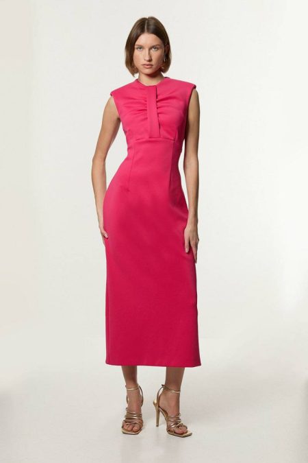Scuba Drama Twist Detail Woven Midi Dress Karen Millen Women Tailoring Pink