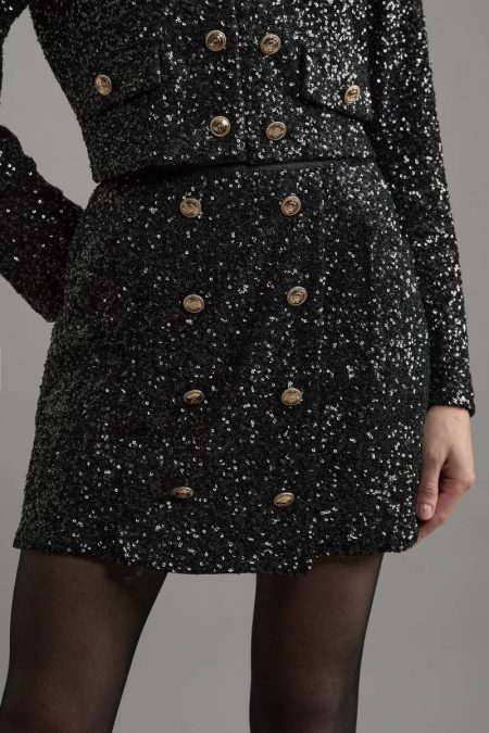 Sequin Tailored Wrap Over Mini Skirt Karen Millen Black Skirts Women