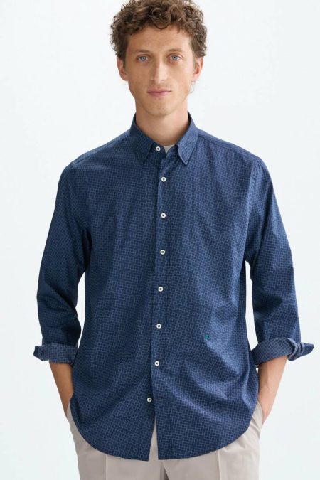 Shirts Navy/White Cubo Dots Print Poplin Shirt Men Purificacion Garci