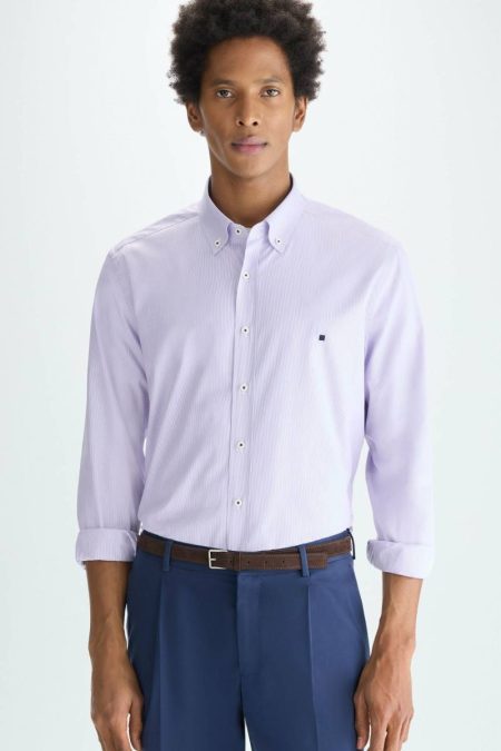Shirts Needle Striped Poplin Shirt Mallow/White Men Purificacion Garci