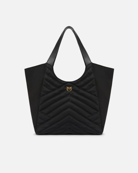 Shopping Bags Black-Antique Gold Pinko Shopper Bag In Puzzle-Quilted Recycled Fabric