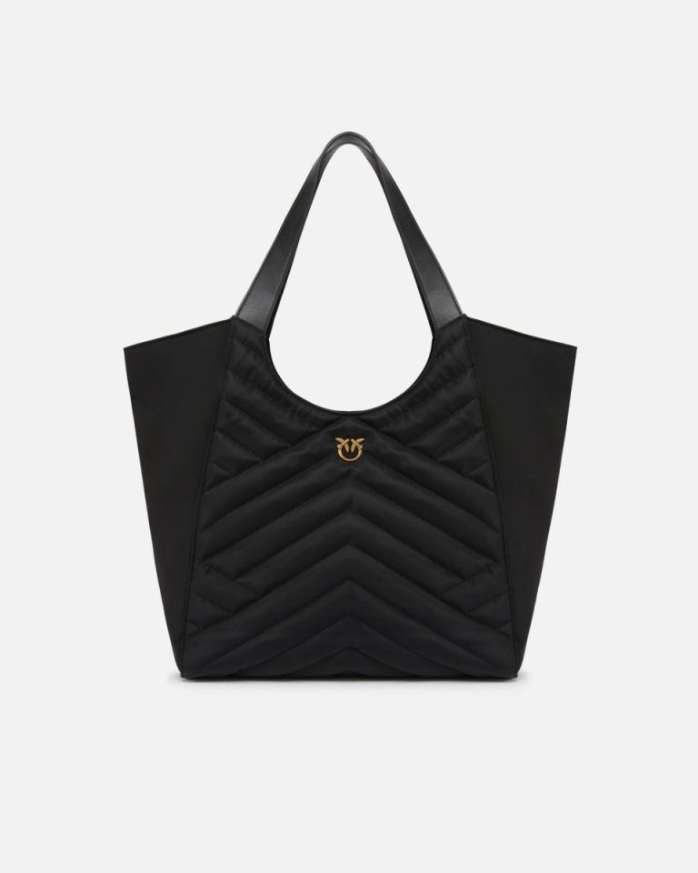 Shopping Bags Black-Antique Gold Pinko Shopper Bag In Puzzle-Quilted Recycled Fabric