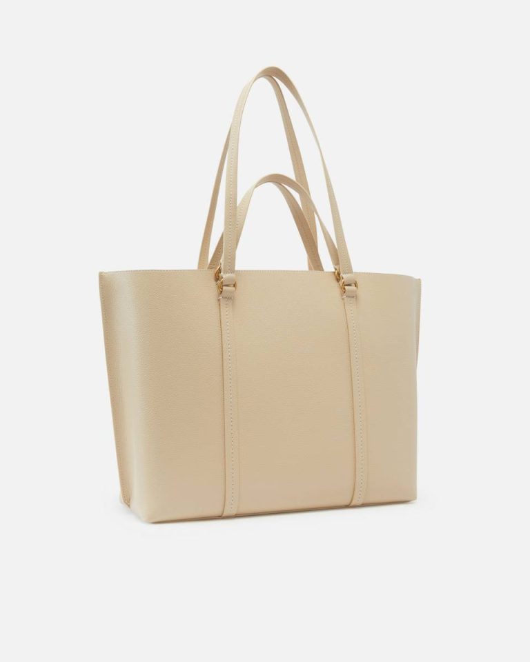 Shopping Bags Pinko Beige-Smoke Grey-Antique Gold Large Leather Shopping Bag - Image 2