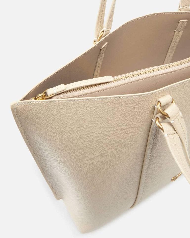 Shopping Bags Pinko Beige-Smoke Grey-Antique Gold Large Leather Shopping Bag - Image 4