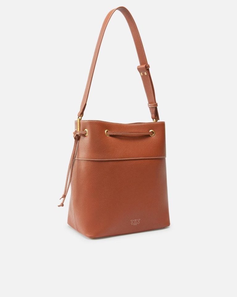 Shoulder Bags Arab-Antique Gold Pinko Leather Bucket Bag With Shoulder Strap - Image 2