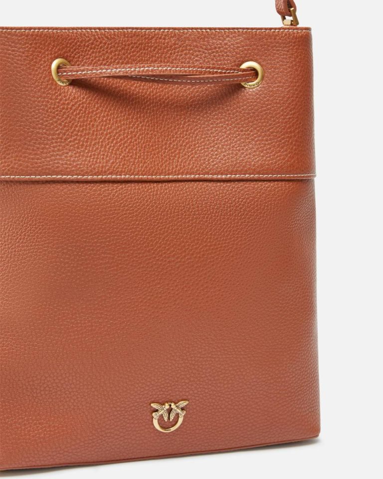 Shoulder Bags Arab-Antique Gold Pinko Leather Bucket Bag With Shoulder Strap - Image 3
