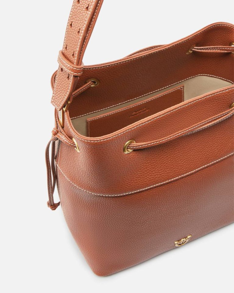 Shoulder Bags Arab-Antique Gold Pinko Leather Bucket Bag With Shoulder Strap - Image 4