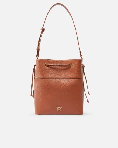Shoulder Bags Arab-Antique Gold Pinko Leather Bucket Bag With Shoulder Strap