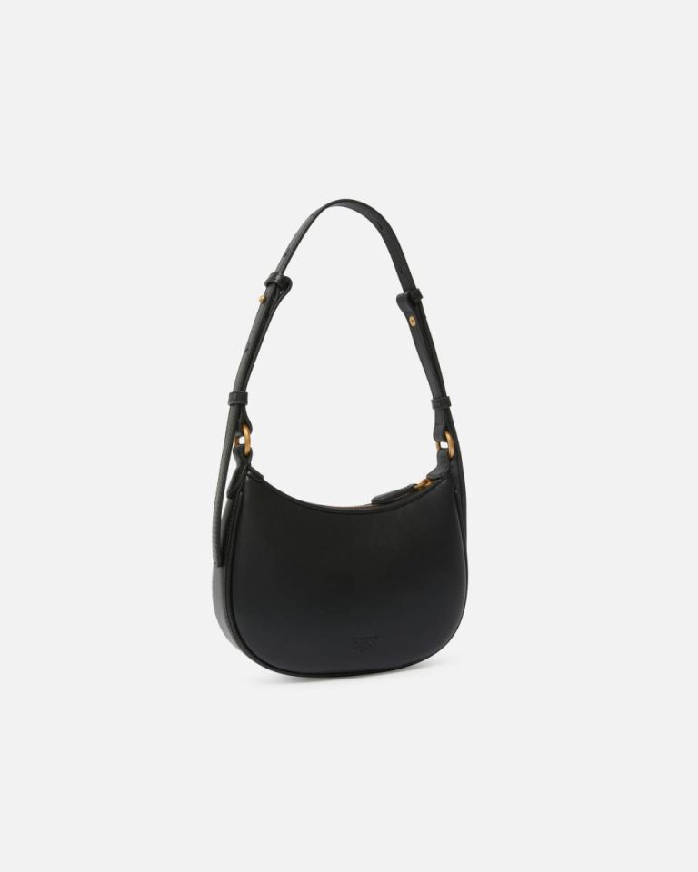 Shoulder Bags Black-Antique Gold Half Moon Baby Leather Shoulder Bag Pinko - Image 2