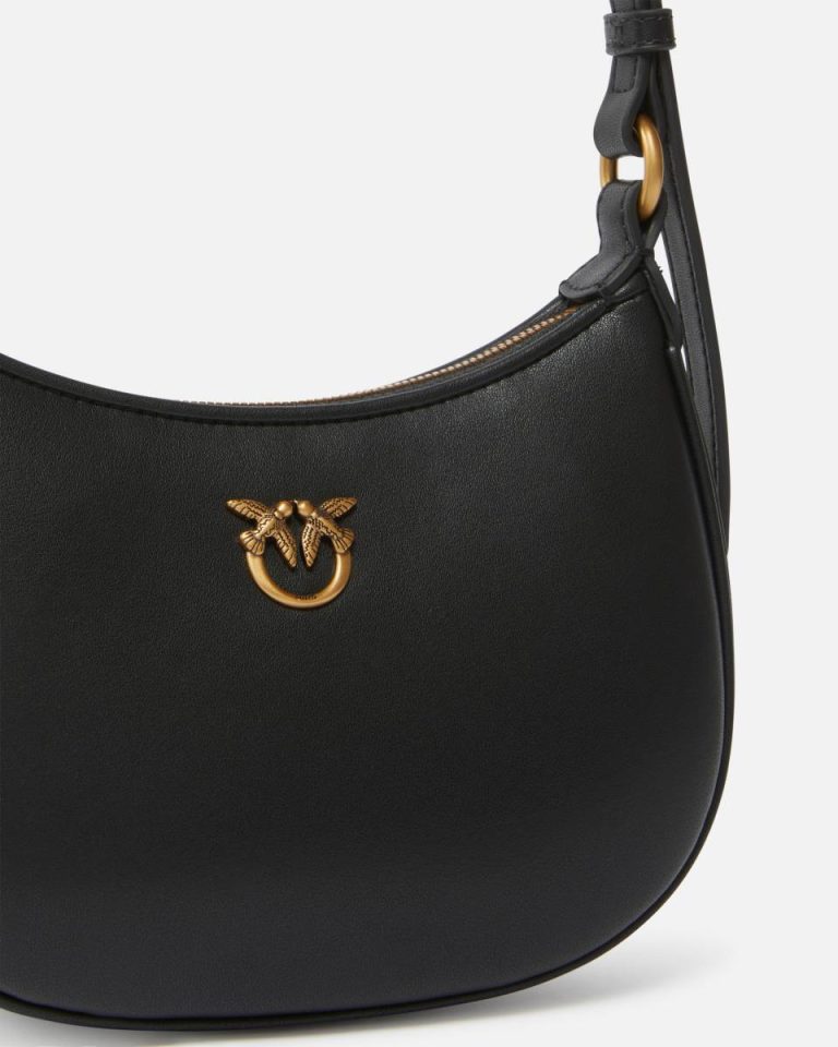 Shoulder Bags Black-Antique Gold Half Moon Baby Leather Shoulder Bag Pinko - Image 3