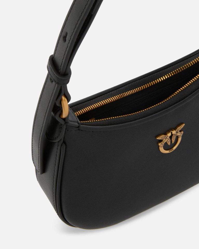 Shoulder Bags Black-Antique Gold Half Moon Baby Leather Shoulder Bag Pinko - Image 4