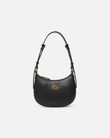 Shoulder Bags Black-Antique Gold Half Moon Baby Leather Shoulder Bag Pinko