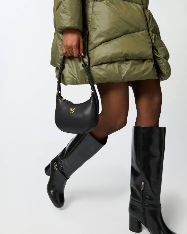 Shoulder Bags Black-Antique Gold Half Moon Baby Leather Shoulder Bag Pinko - Image 5