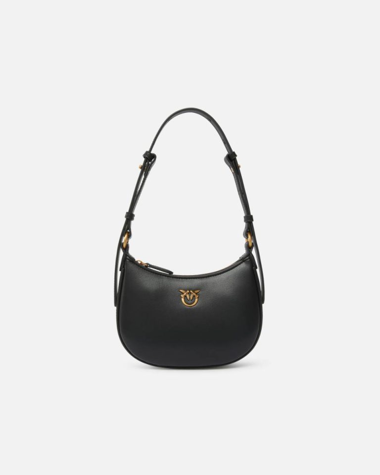 Shoulder Bags Black-Antique Gold Half Moon Baby Leather Shoulder Bag Pinko