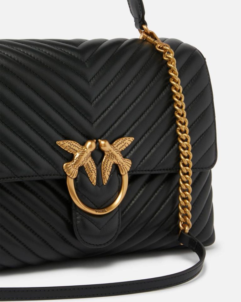 Shoulder Bags Black-Antique Gold Pinko Big Lady Love Bag Puff Chevron - Image 3