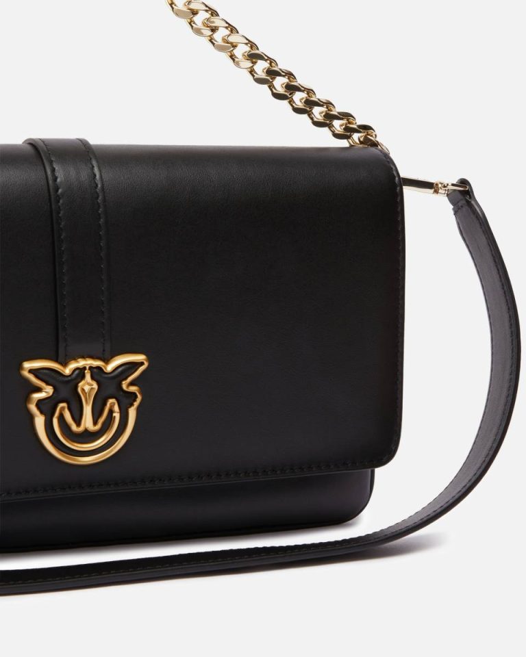 Shoulder Bags Black-Light Gold Leather Shoulder Bag With Chain And Compartments Pinko Galleria - Image 3