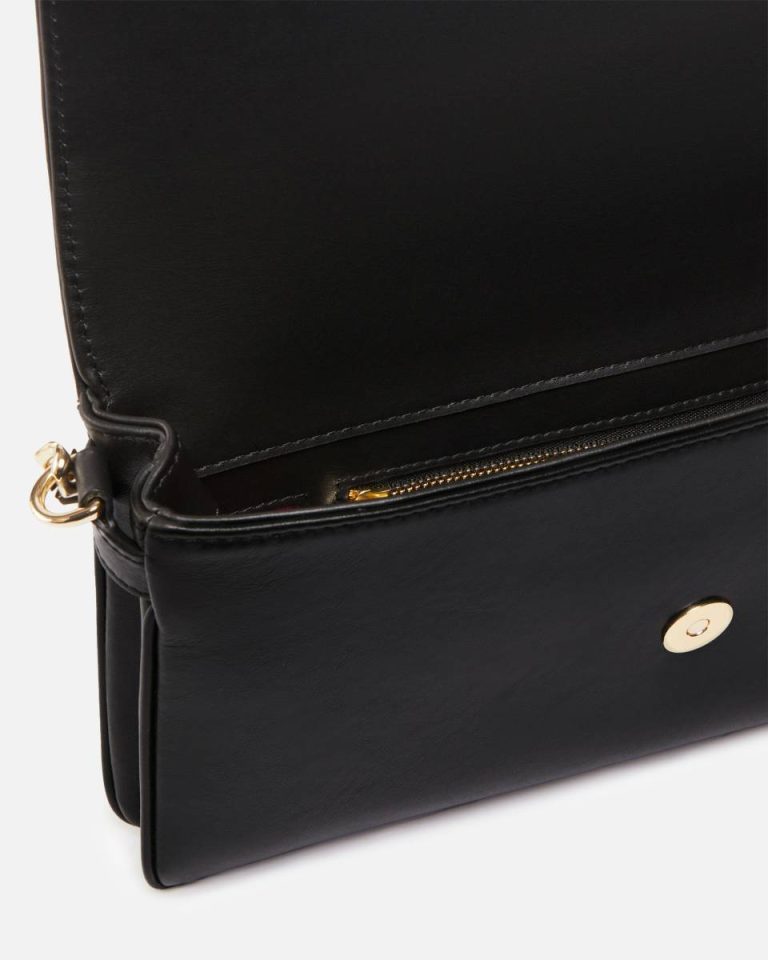 Shoulder Bags Black-Light Gold Leather Shoulder Bag With Chain And Compartments Pinko Galleria - Image 4