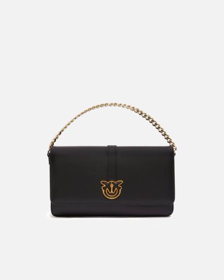 Shoulder Bags Black-Light Gold Leather Shoulder Bag With Chain And Compartments Pinko Galleria