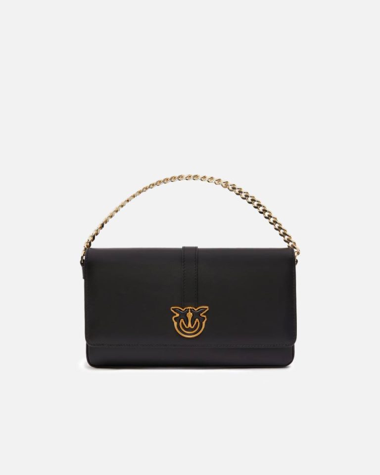 Shoulder Bags Black-Light Gold Leather Shoulder Bag With Chain And Compartments Pinko Galleria