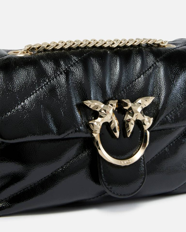 Shoulder Bags Black-Light Gold Pinko Galleria Love Bag Puff Crossbody Bag In Quilted Patent Leather - Image 3