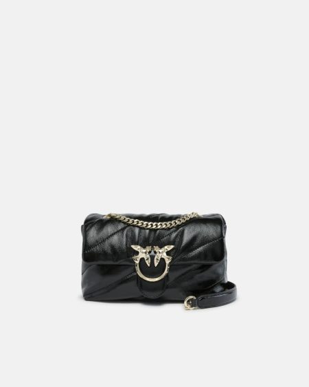 Shoulder Bags Black-Light Gold Pinko Galleria Love Bag Puff Crossbody Bag In Quilted Patent Leather