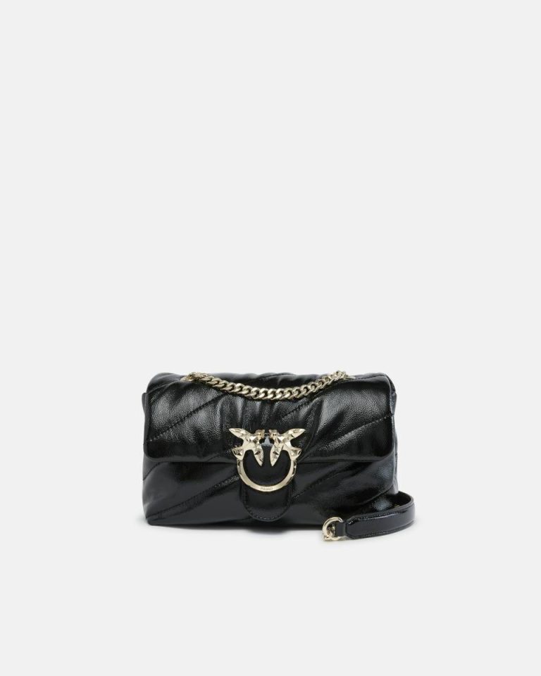 Shoulder Bags Black-Light Gold Pinko Galleria Love Bag Puff Crossbody Bag In Quilted Patent Leather