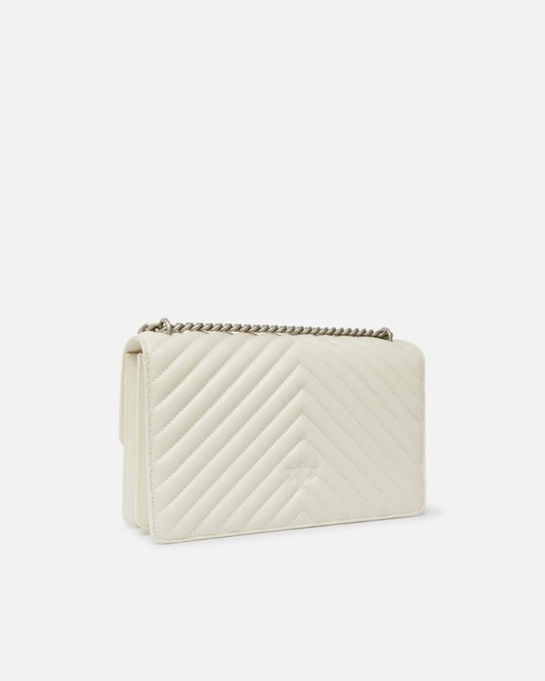 Shoulder Bags Classic Love Bag One Chevron Pinko White+White-Old Silver - Image 2