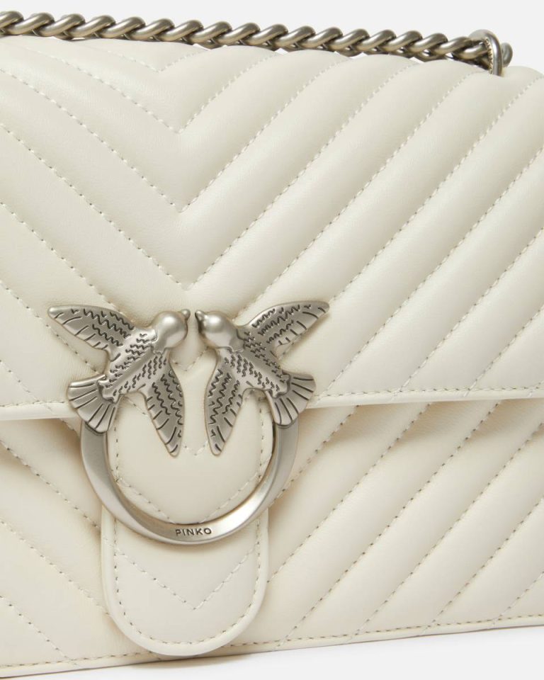 Shoulder Bags Classic Love Bag One Chevron Pinko White+White-Old Silver - Image 3