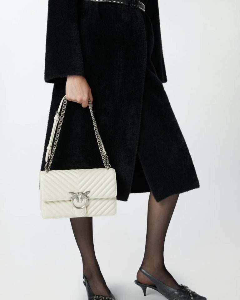 Shoulder Bags Classic Love Bag One Chevron Pinko White+White-Old Silver - Image 5