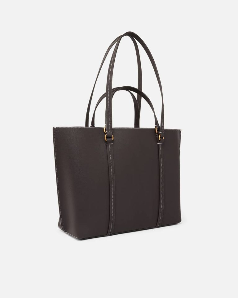 Shoulder Bags Large Leather Shopping Bag Pinko Brown-Antique Gold - Image 2