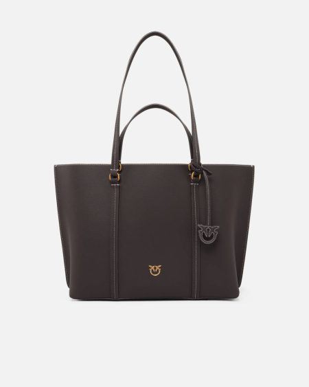 Shoulder Bags Large Leather Shopping Bag Pinko Brown-Antique Gold