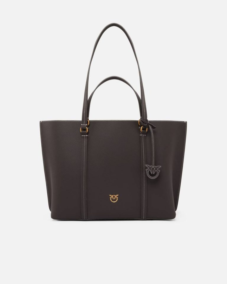 Shoulder Bags Large Leather Shopping Bag Pinko Brown-Antique Gold
