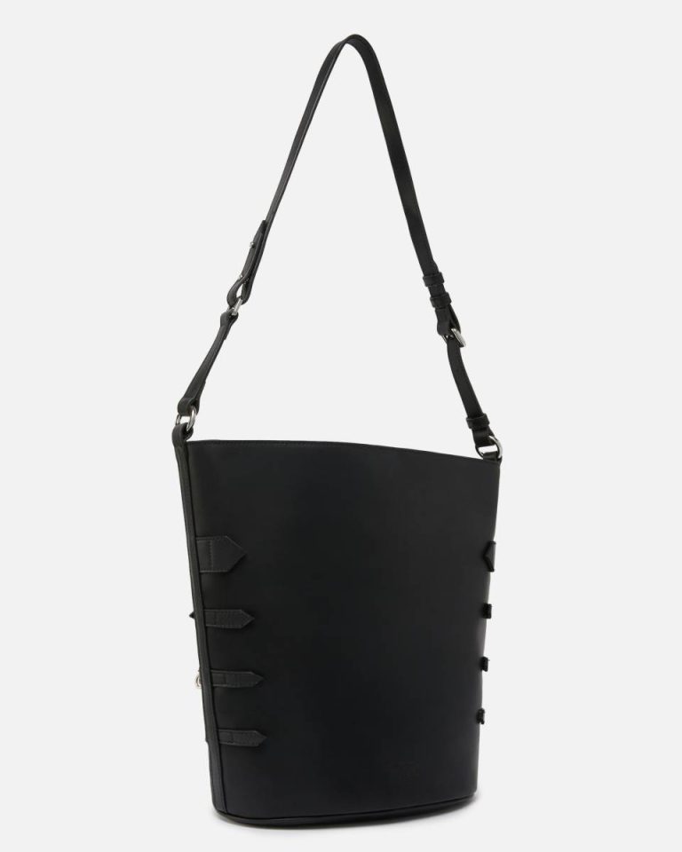 Shoulder Bags Limousine Black Large Leather Bucket Bag With Straps Pinko - Image 2