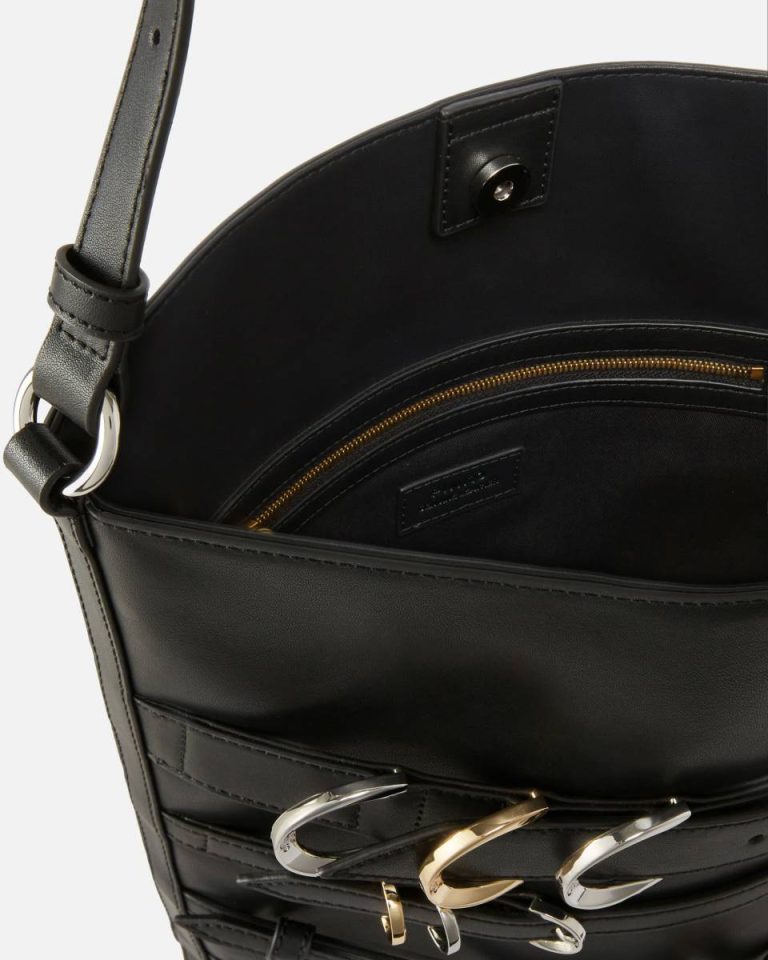 Shoulder Bags Limousine Black Large Leather Bucket Bag With Straps Pinko - Image 4