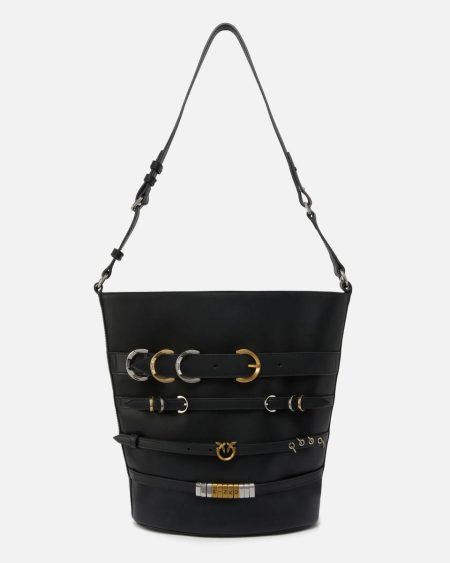 Shoulder Bags Limousine Black Large Leather Bucket Bag With Straps Pinko