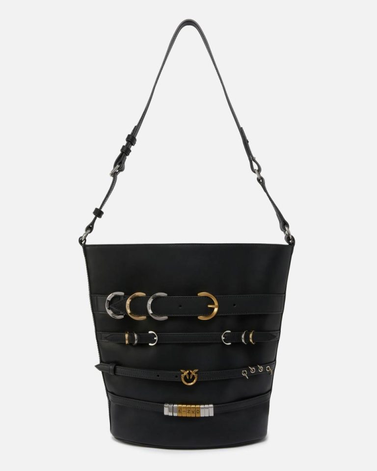 Shoulder Bags Limousine Black Large Leather Bucket Bag With Straps Pinko