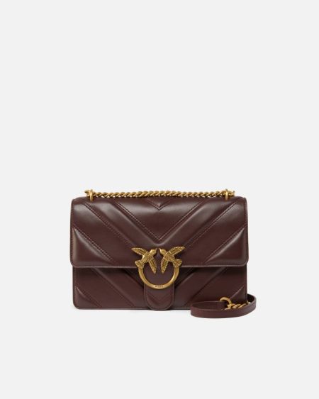 Shoulder Bags Pinko Catawba Grape-Antique Gold Love Bag Quilted Crossbody Bag With Chevron Motif And Logo