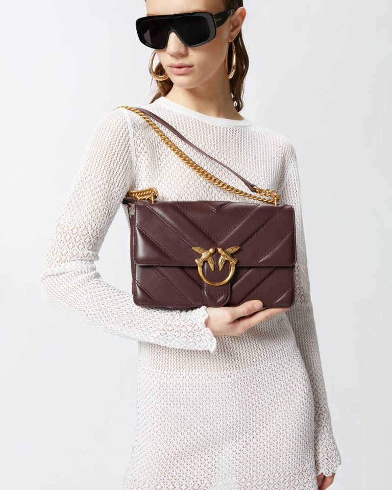 Shoulder Bags Pinko Catawba Grape-Antique Gold Love Bag Quilted Crossbody Bag With Chevron Motif And Logo - Image 5