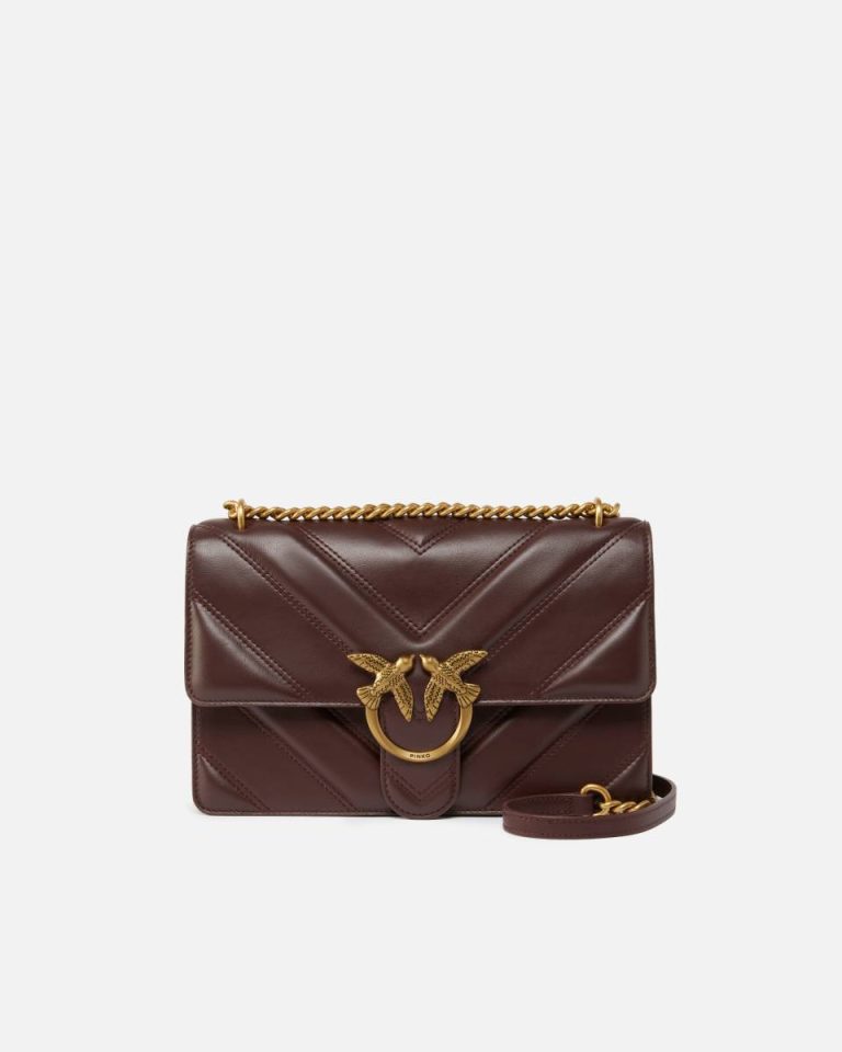 Shoulder Bags Pinko Catawba Grape-Antique Gold Love Bag Quilted Crossbody Bag With Chevron Motif And Logo
