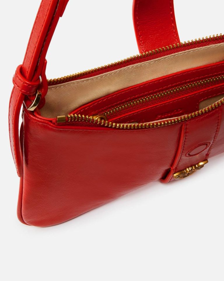 Shoulder Bags Pinko Glossy Leather Shoulder Bag With Rings Red-Antique Gold - Image 4