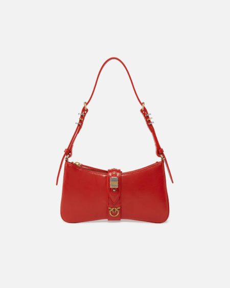 Shoulder Bags Pinko Glossy Leather Shoulder Bag With Rings Red-Antique Gold