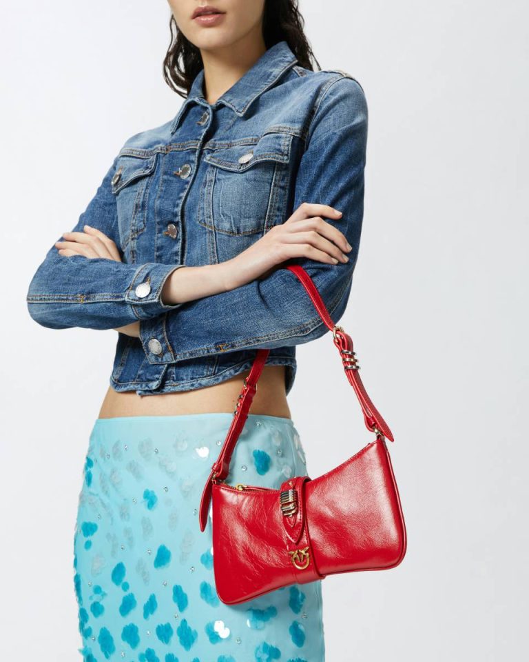 Shoulder Bags Pinko Glossy Leather Shoulder Bag With Rings Red-Antique Gold - Image 5