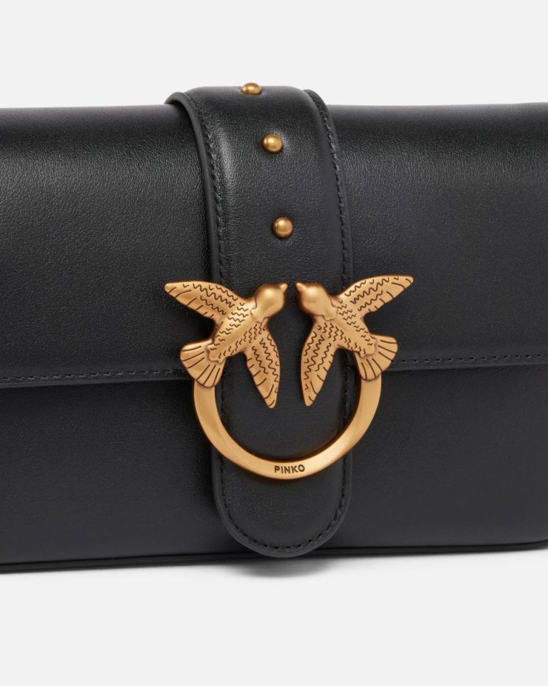 Shoulder Bags Pinko Soft Leather Mini Love Bag Shoulder Bag Black-Antique Gold - Image 3