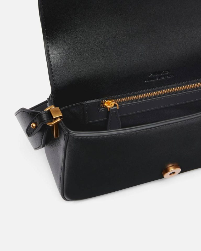 Shoulder Bags Pinko Soft Leather Mini Love Bag Shoulder Bag Black-Antique Gold - Image 4